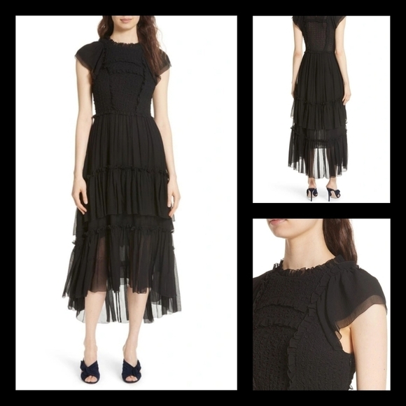 ULLA JOHNSON LENORE SMOCKED SILK CLOQUE (BLACK) - Picture 1 of 7